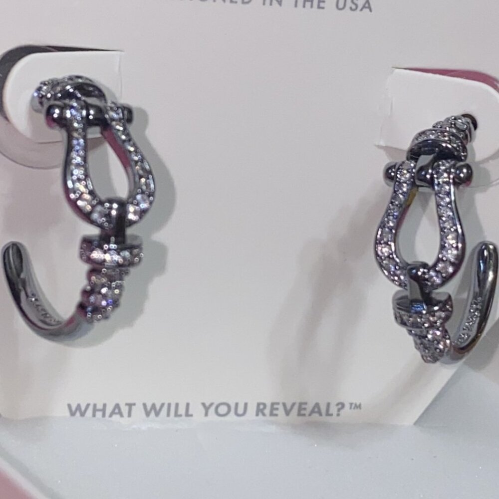 Western Wonder ER12858 Diamond CZ Hematite Plating Hoops Bomb Party BP